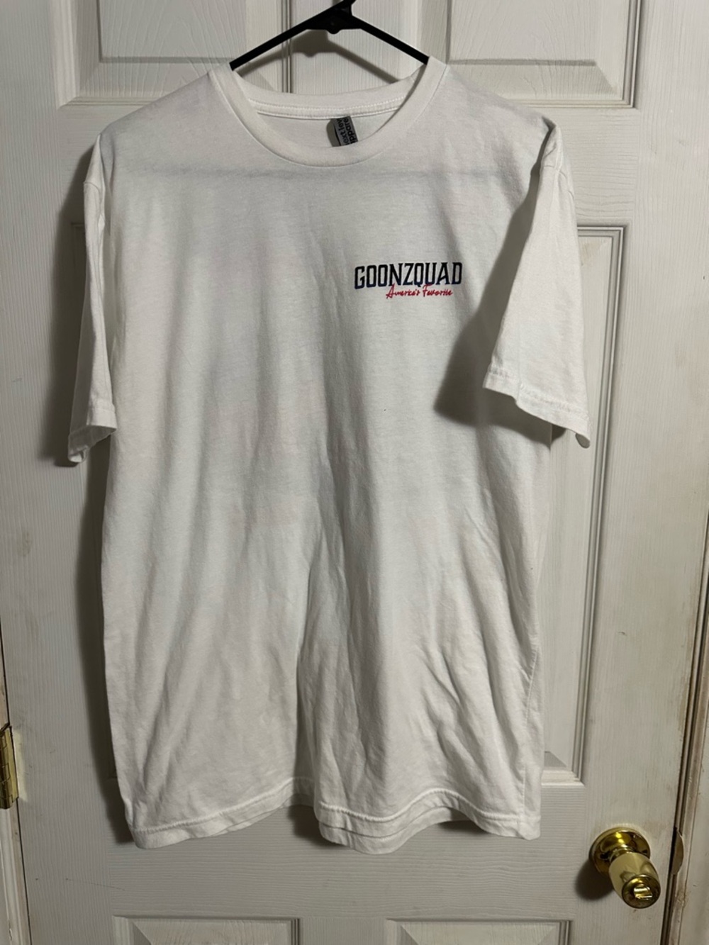 Hanes Goonzquad Car White Short-Sleeve Tee with Navy & Red Chest Logo